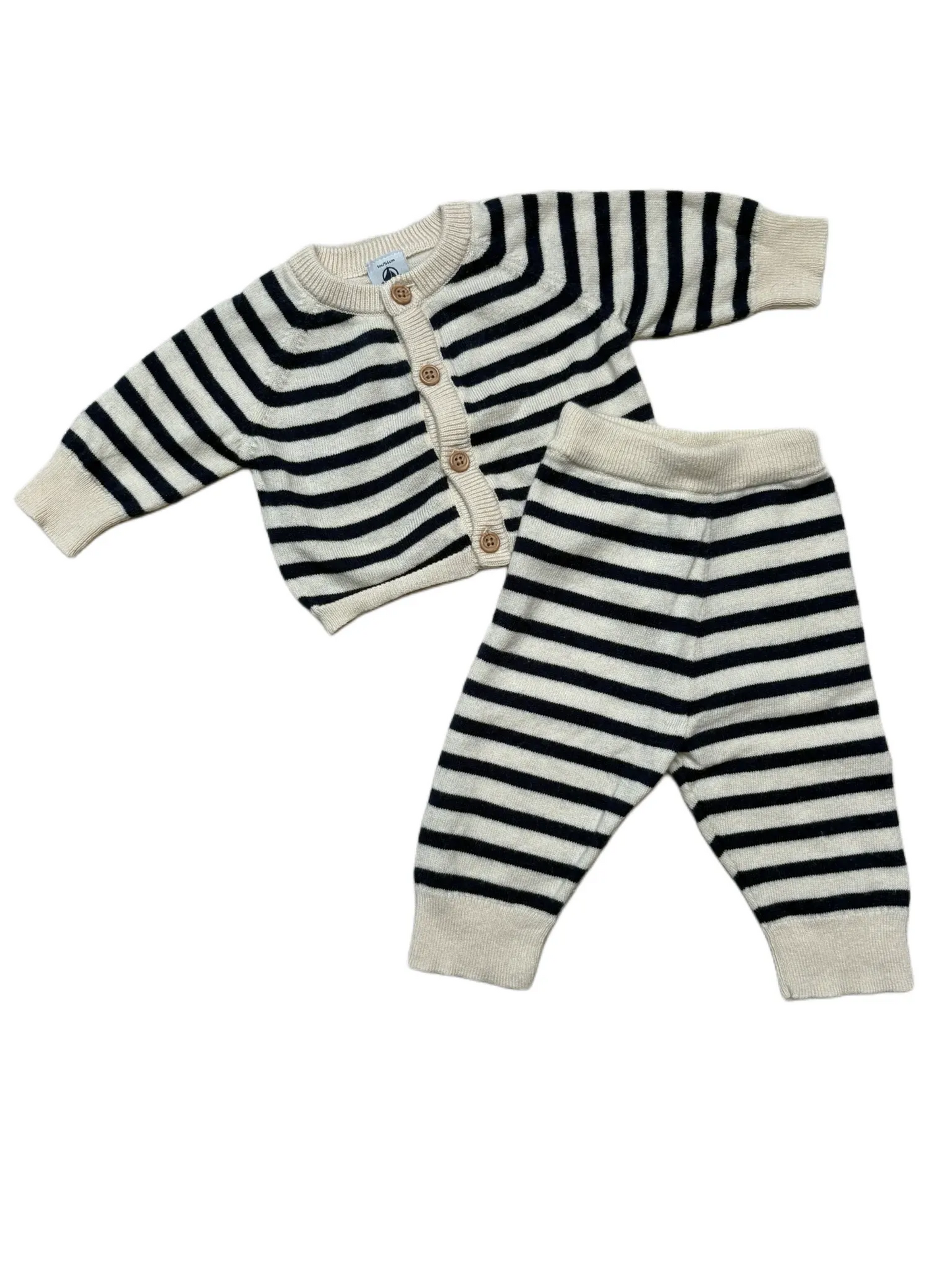 Petit Bateau Blue & White Striped Sweater Ensemble (1M)