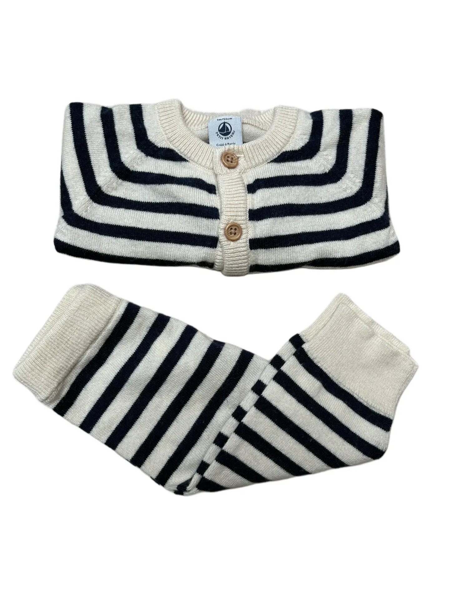 Petit Bateau Blue & White Striped Sweater Ensemble (1M)