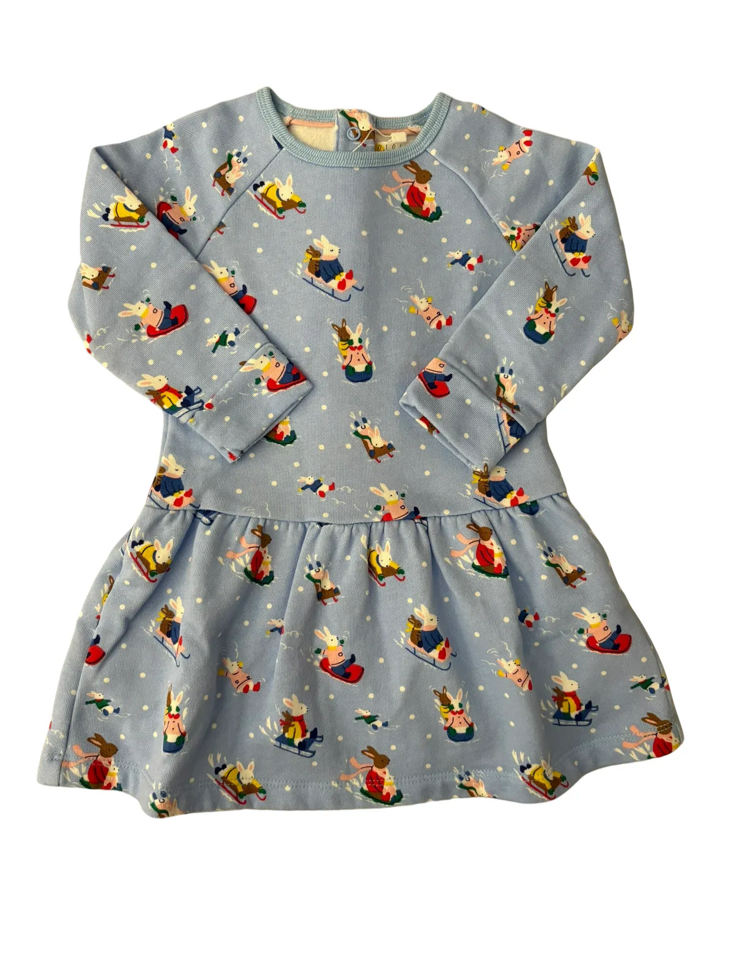 Baby Boden Sledding Bunnies Sweatshirt Dress (18-24M)