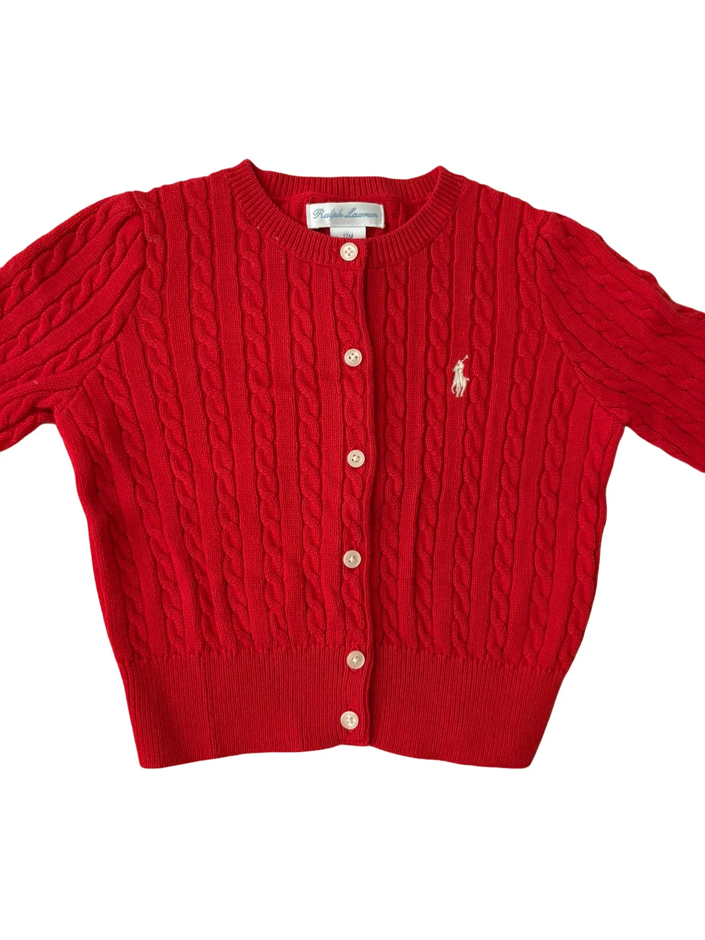 Ralph Lauren Cable Knit Red Cardigan (12M)