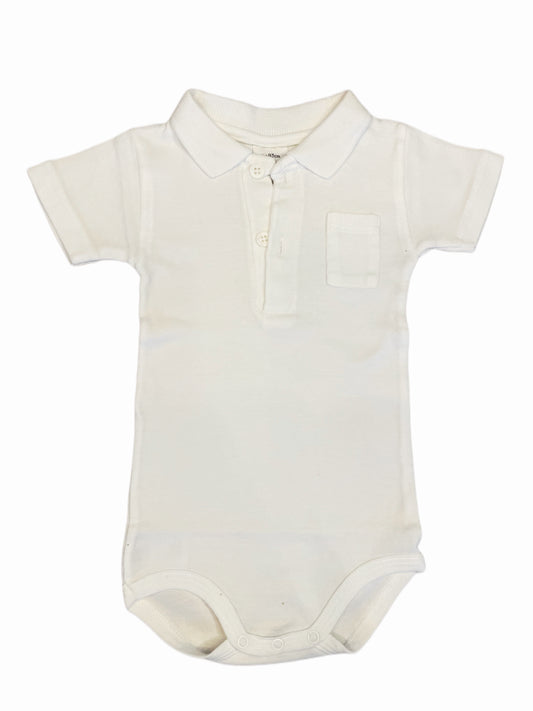 Petit Bateau Short Sleeve Polo Shirt Bodysuit in White (6M)