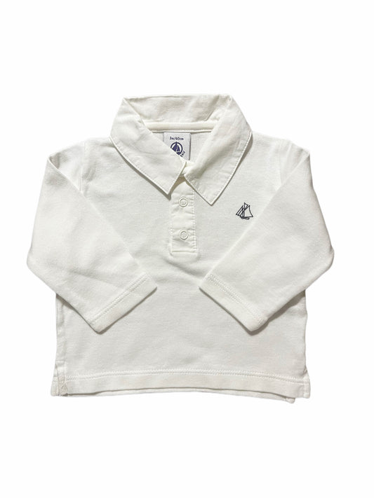 Petit Bateau Long-Sleeved Polo Shirt for 3 months old, 60cm.